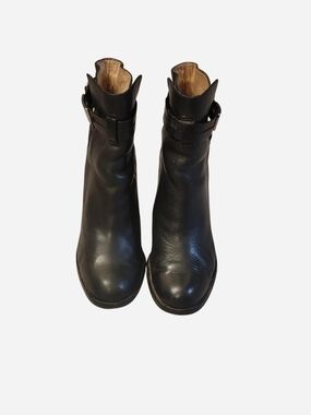 Coach Black Leather Ankle Boots with Buckle Strap